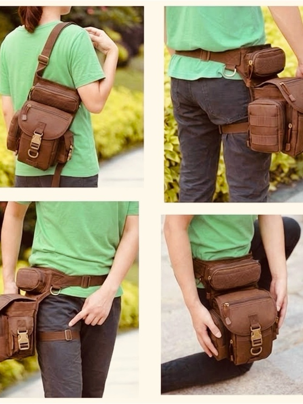 Manetta Bag Pack Tactical Leg Waist Brown Pockets Waterproof Concealed Carry NWT